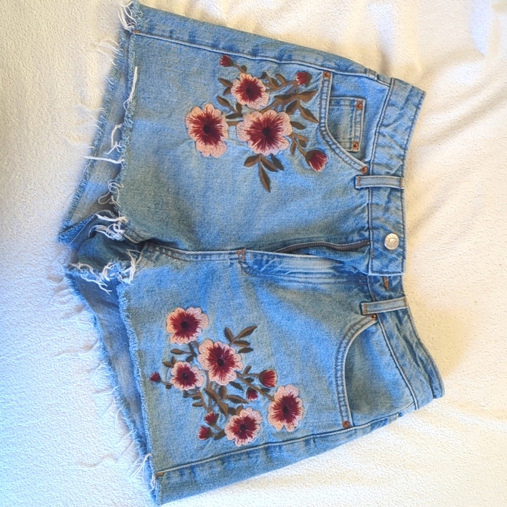 Embroidered Jean Shorts